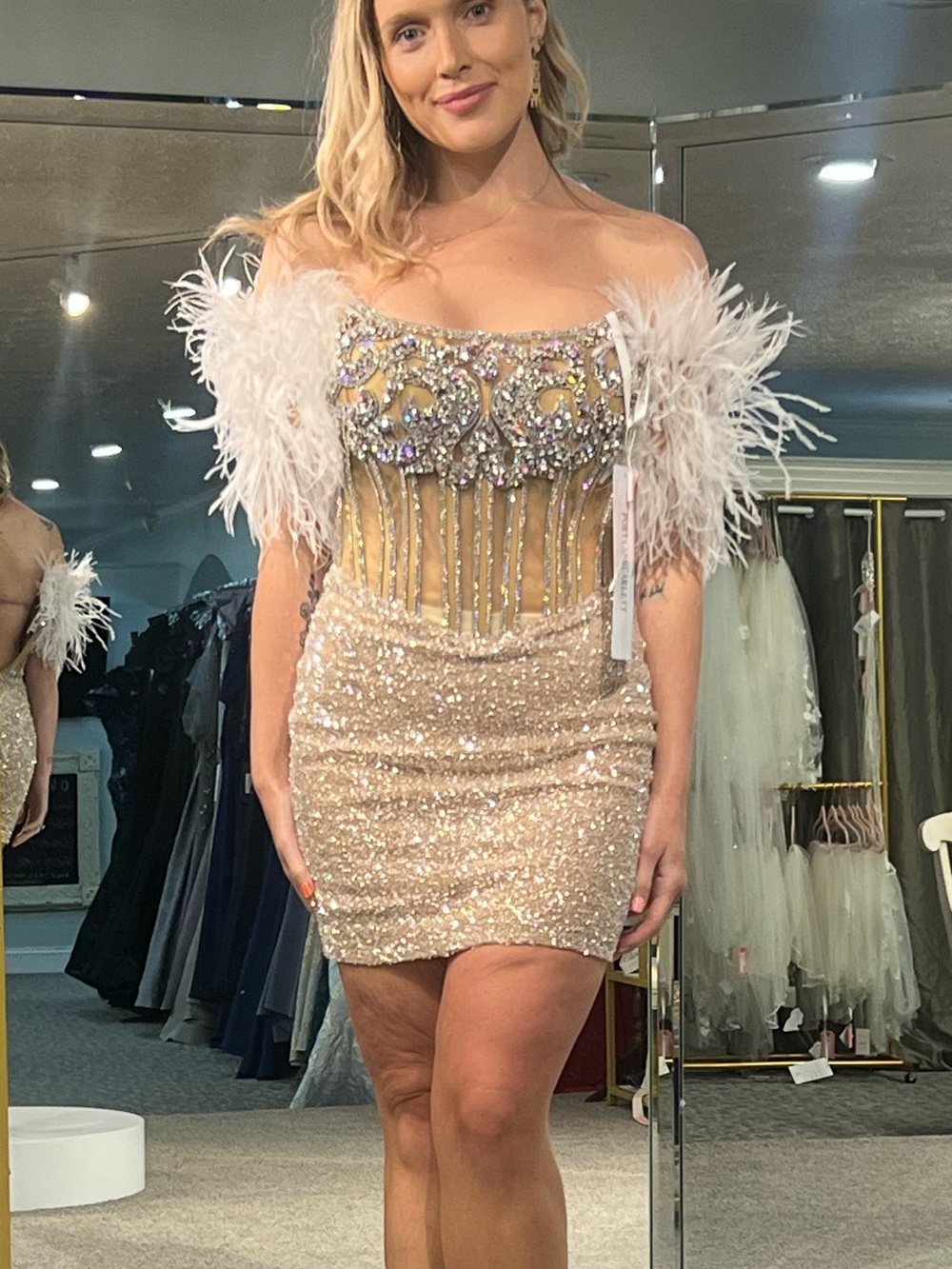 Embellished Feather-Trim Sequin size 4 Portia & Scarlett #PS23731